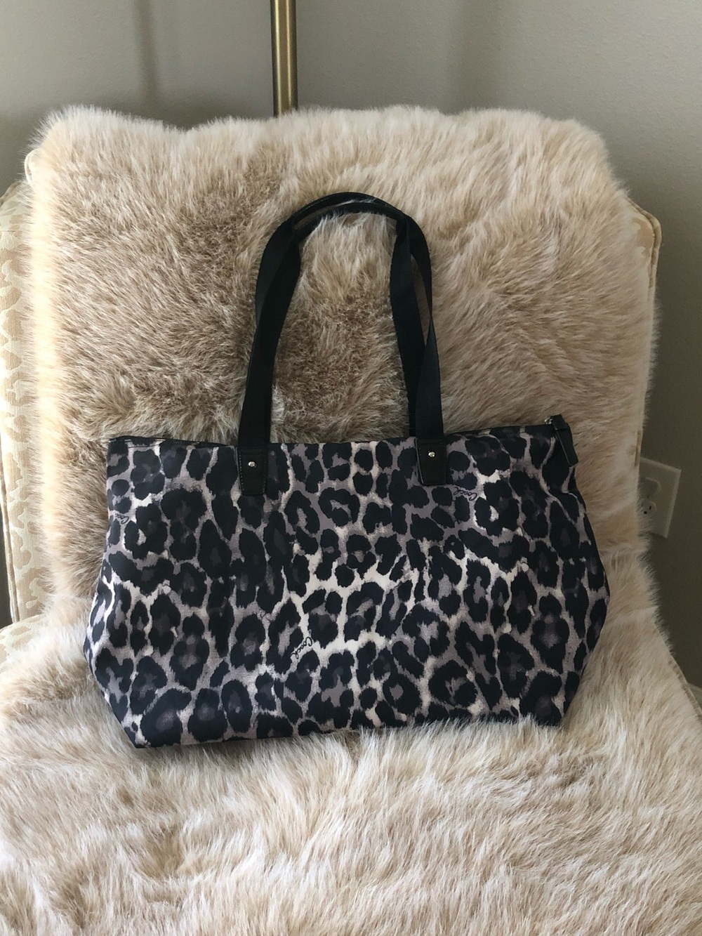 Coach Leopard-Print Nylon Travel Tote | Black, Gray, Taupe | NWT - Picture 3 of 11